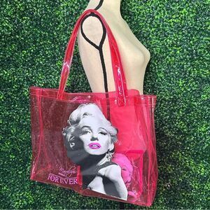 Marilyn Monroe Clear Pink Graphic Large Tote w/ Makeup Bag